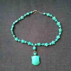 Charming Turquoise Turtle Necklace with Turtle beads and Large (1") Pendant